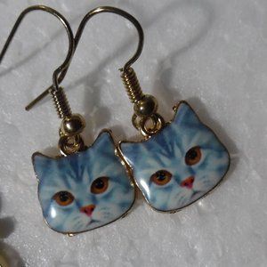 3 PAIR KITTY EARRINGS PIERCED NEW!